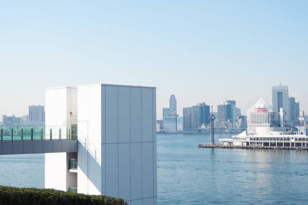 Reclaimed land in Tokyo Bay looking towards the city of Tokyo.