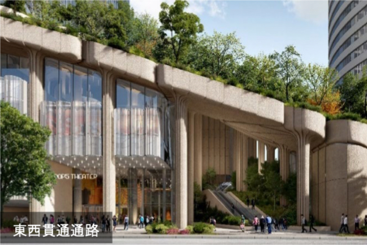 CGI render of the Roppongi 5-Chome West Redevelopment showing a Modern entrance area and facade 