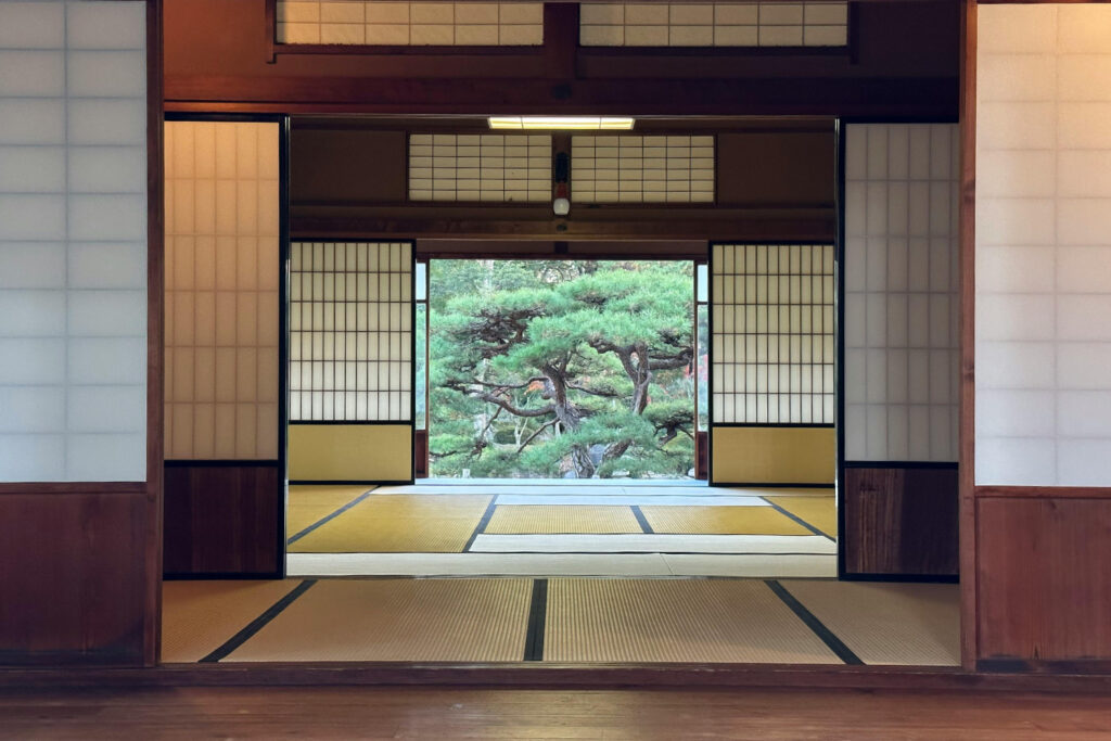 Interior of a pre-1981 wooden akiya showing structural elements that may require seismic assessment