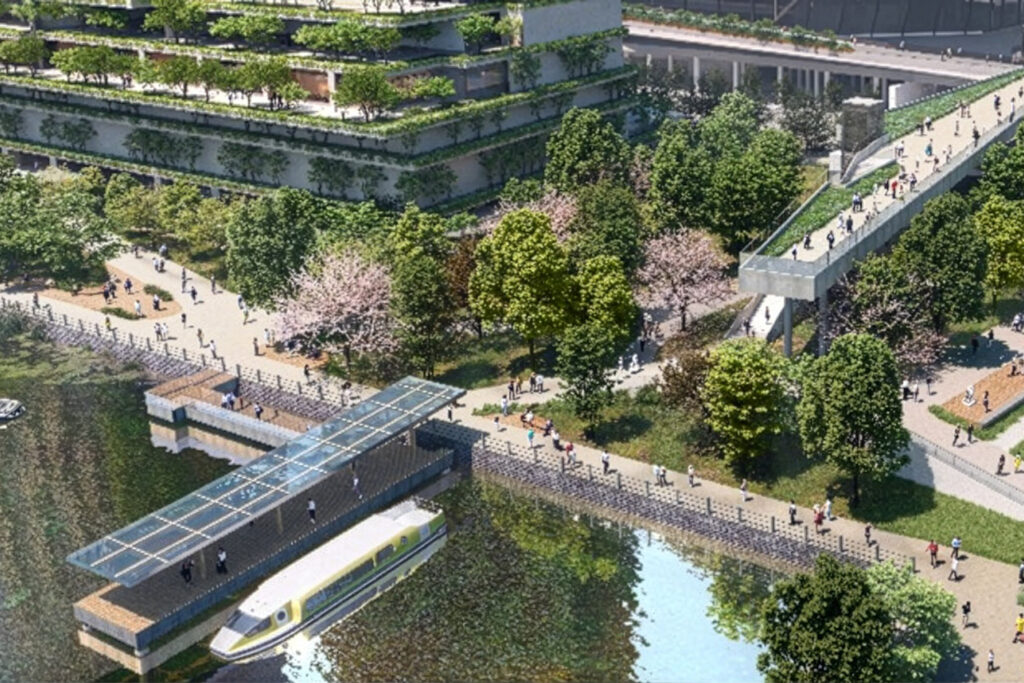 CGI Render waterfront at day of Tsukiji District Redevelopment Project