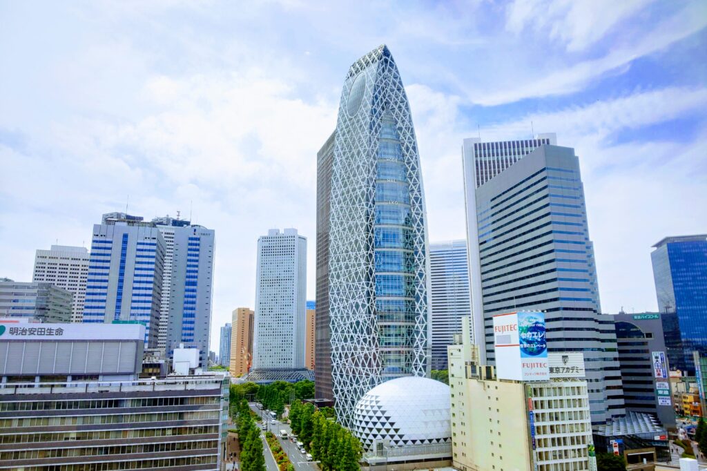 An image of The Mode Gakuen Cocoon Tower, completed in 2008 by the Tange Associates. A famous building in West Shinjuku.