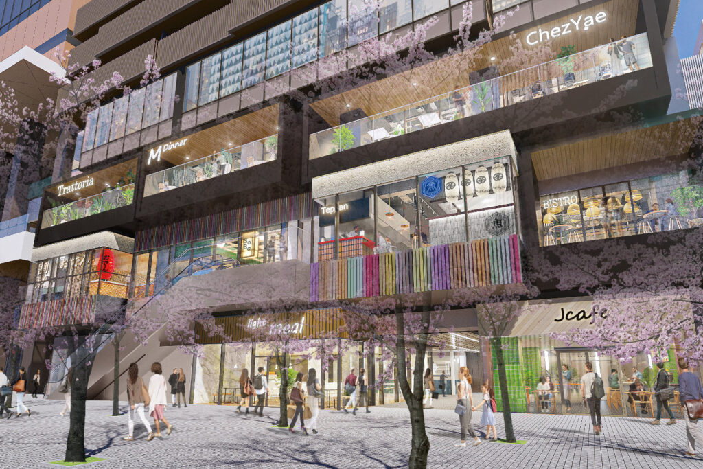 An image of a CGI render of TOFROM YAESU at Tokyo Station showing tjhe shopping area