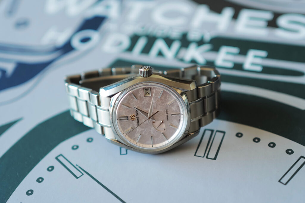 An image of the Grand Seiko SBGA413 also known as the 'Shunbun' luxury Japanese watch