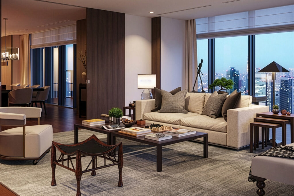 The interior of theToranomon Hills Residential Tower in Tokyo, Luxury Apartment for sale with Housing Japan. 