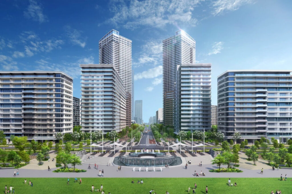 A render of the completed Harumi Flags apartments.