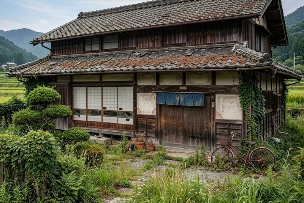  An akiya, a vacant Japanese home, showing typical signs of long-term neglect