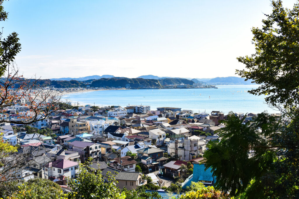 A residential area of Kamakura with Views of the ocean.