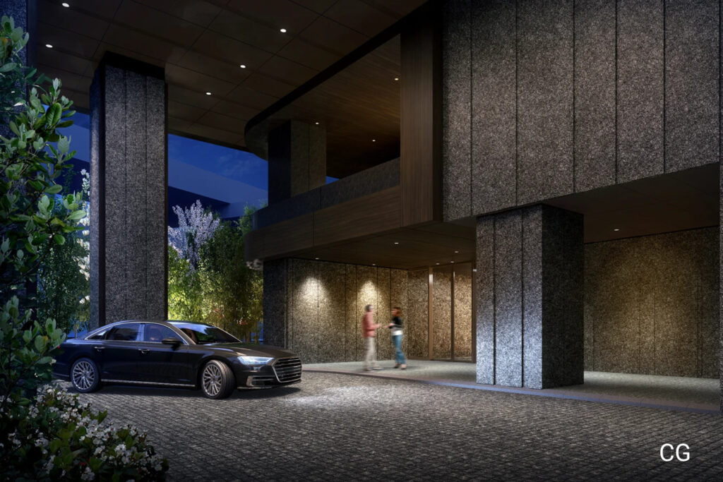 CGI of the new Park Court Azabujuban in Azabu, Minato, The drive in entrance/drop off area