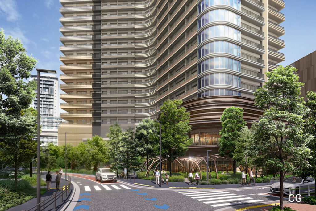 CGI of the new Park Court Azabujuban in Azabu, Minato, showing the lower levels