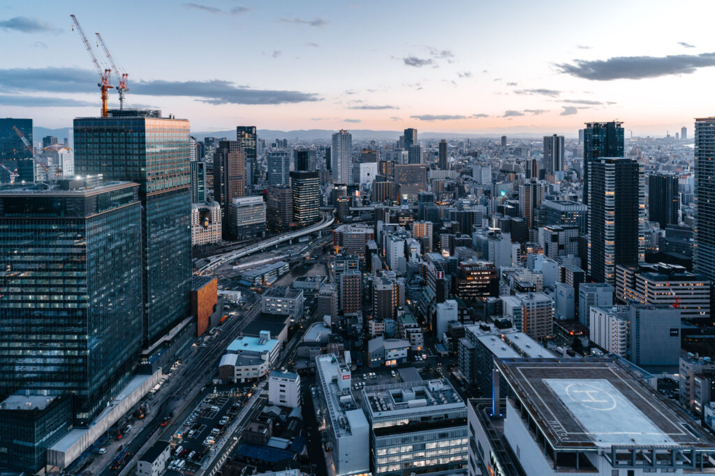 Osaka Skyline looking down at the financial District