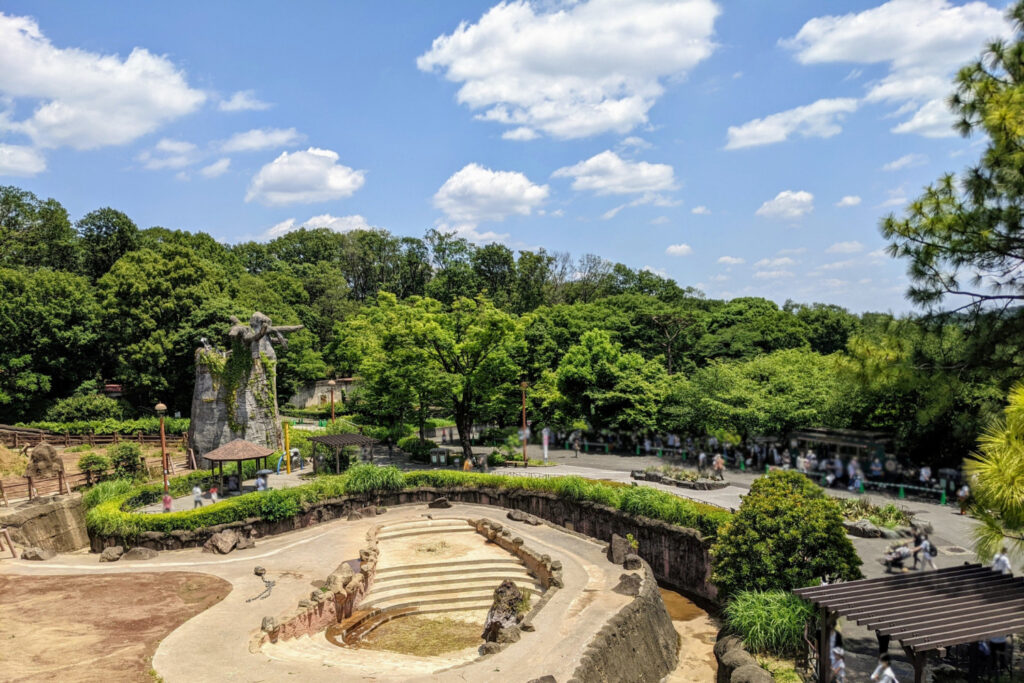 Tama Zoological Park Hino showing an elevated view of the African Gardens