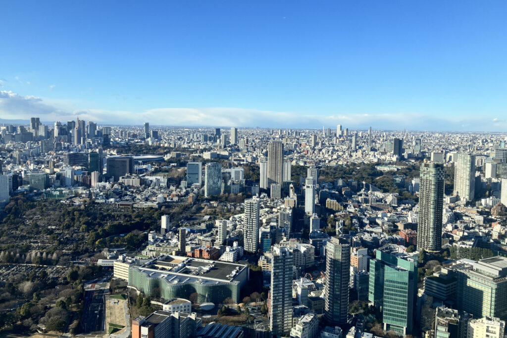 Tokyo skyline from a high vantage point looking over residential Tokyo from Roppongi Shinjuku.